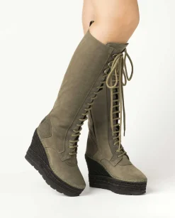 Mujer Vidorreta Outlet|Botas Altas|Bota alta en serraje kaki Tilo 7