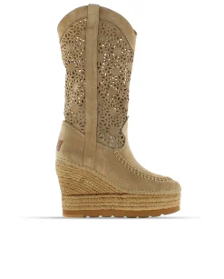 Mujer Vidorreta Botas Altas|Bota calada en serraje arena Tilo 7