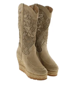 Mujer Vidorreta Botas Altas|Bota calada en serraje arena Tilo 7