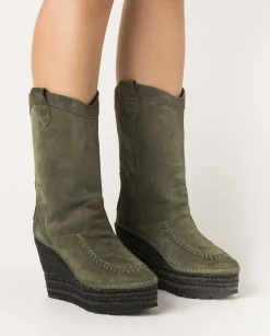 Vidorreta Outlet|Bota Cowboy en serraje kaki Tilo 7