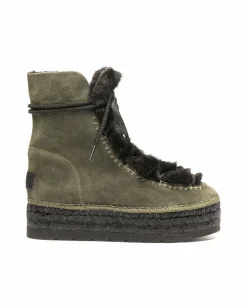 Vidorreta Outlet|Botin con pelo en serraje kaki Merce Doble