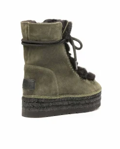 Vidorreta Outlet|Botin con pelo en serraje kaki Merce Doble