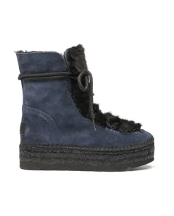 Vidorreta Outlet|Botin con pelo en serraje azul Merce Doble