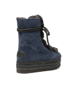 Vidorreta Outlet|Botin con pelo en serraje azul Merce Doble