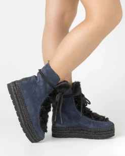Vidorreta Outlet|Botin con pelo en serraje azul Merce Doble
