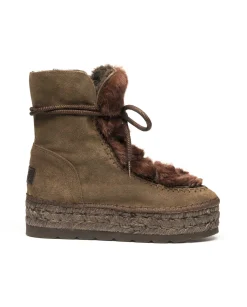 Vidorreta Outlet|Botin con pelo en serraje taupe Merce Doble