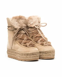Vidorreta Outlet|Botin con pelo en serraje nude Merce Doble