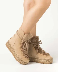 Vidorreta Outlet|Botin con pelo en serraje nude Merce Doble
