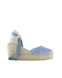 Mujer Vidorreta Sandalias Cuña|Campesina pico en serraje jeans Tilo 5
