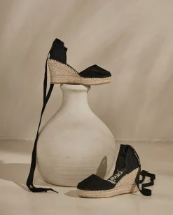 Mujer Vidorreta Sandalias Cuña|Campesina pico serraje negro Tilo 7