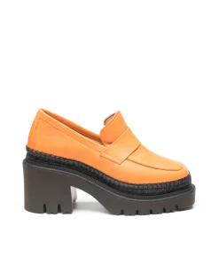 Vidorreta Outlet|Mocasín de tacón en velvet naranja Panteta