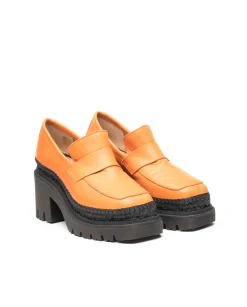 Vidorreta Outlet|Mocasín de tacón en velvet naranja Panteta