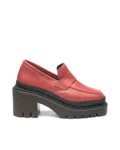 Vidorreta Outlet|Mocasín de tacón en velvet burdeos Panteta