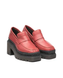 Vidorreta Outlet|Mocasín de tacón en velvet burdeos Panteta