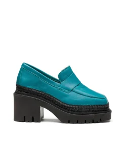 Vidorreta Outlet|Mocasín de tacón en velvet verde Panteta