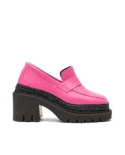 Vidorreta Outlet|Mocasín de tacón en velvet fuxia Panteta