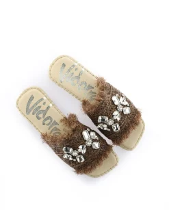 Mujer Vidorreta Sandalias Planas|Pinky en rafia cristal chocolate Miró