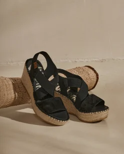 Mujer Vidorreta Sandalias Cuña|Sandalia elásticos en serraje negro Dominica