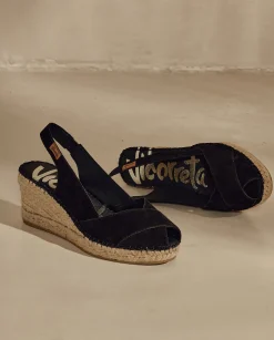 Mujer Vidorreta Sandalias Cuña|Sandalia en serraje negro Clavel