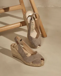 Mujer Vidorreta Sandalias Cuña|Sandalia en serraje taupe Clavel
