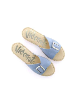 Mujer Vidorreta Sandalias Planas|Sandalias Bio|Sandalia hebilla en serraje jeans Malta