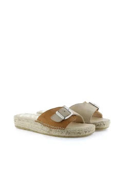 Mujer Vidorreta Sandalias Planas|Sandalias Bio|Sandalia hebilla serraje arena-cuero