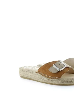 Mujer Vidorreta Sandalias Planas|Sandalias Bio|Sandalia hebilla serraje arena-cuero