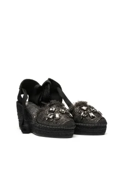 Mujer Vidorreta Sandalias Cuña|Sandalia rafia cristal negro Tilo 5