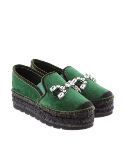Vidorreta Outlet|Slipper detalle en terciopelo verde Merce Doble