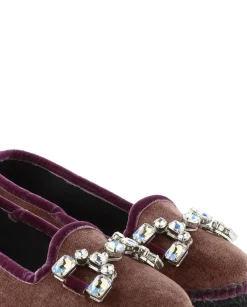 Vidorreta Outlet|Slipper detalle en terciopelo berenjena Pitiusa