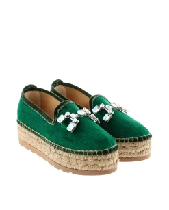 Vidorreta Outlet|Slipper detalle en terciopelo verde Merce Doble