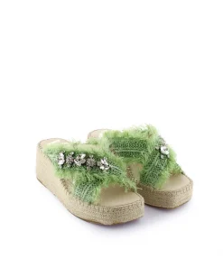 Mujer Vidorreta Zuecos|Zueco cruzado en rafia cristal verde Vinci