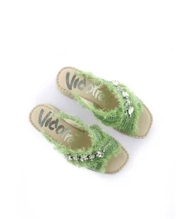 Mujer Vidorreta Zuecos|Zueco cruzado en rafia cristal verde Vinci
