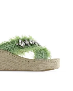 Mujer Vidorreta Zuecos|Zueco cruzado en rafia cristal verde Vinci