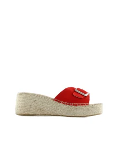 Mujer Vidorreta Zuecos|Zueco hebilla en serraje rojo Vinci