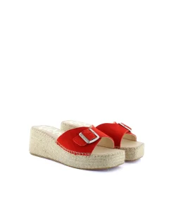 Mujer Vidorreta Zuecos|Zueco hebilla en serraje rojo Vinci