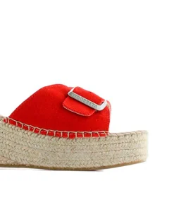 Mujer Vidorreta Zuecos|Zueco hebilla en serraje rojo Vinci